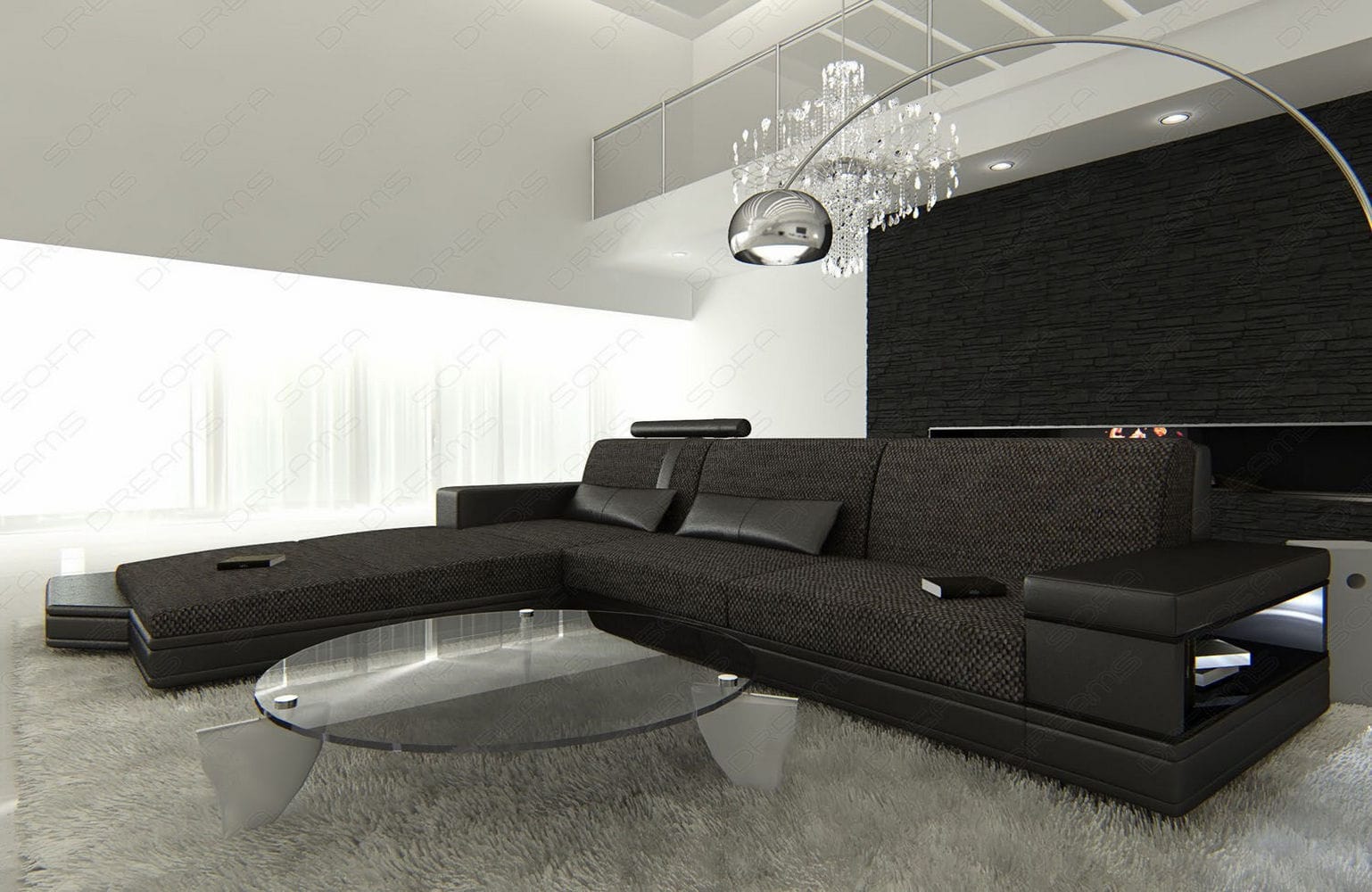 Stoffsofa Messana L-Form – Komfort & Design Schwarzgrau-Schwarz