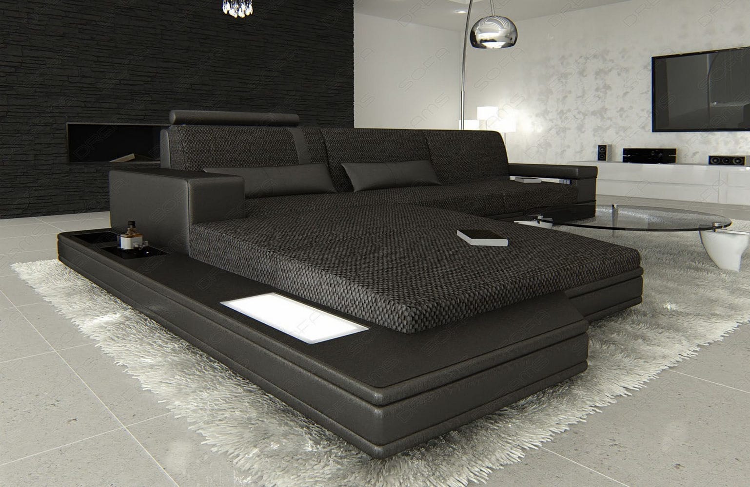 Stoffsofa Messana L-Form – Komfort & Design Schwarzgrau-Schwarz