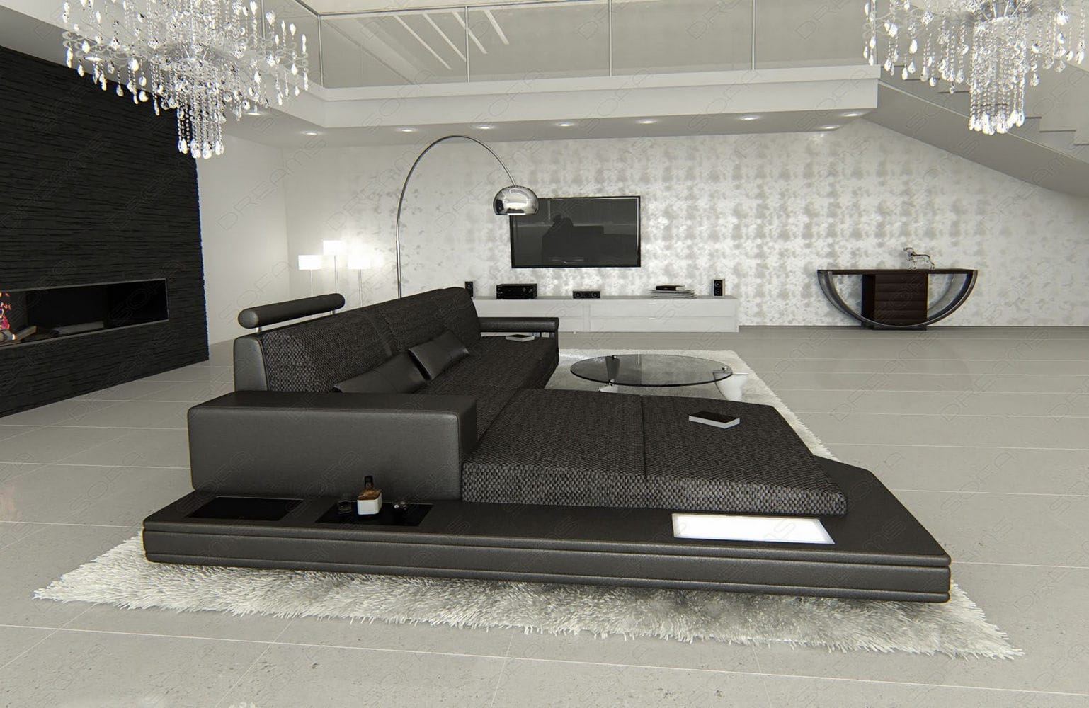 Stoffsofa Messana L-Form – Komfort & Design Schwarzgrau-Schwarz