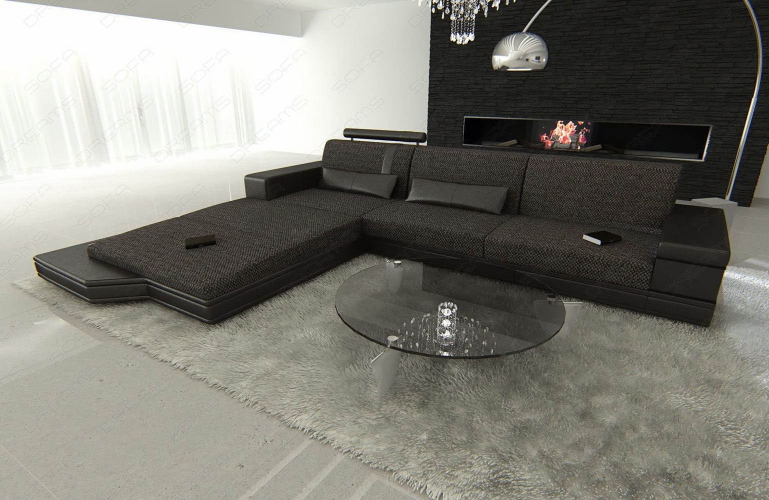 Stoffsofa Messana L-Form – Komfort & Design Schwarzgrau-Schwarz
