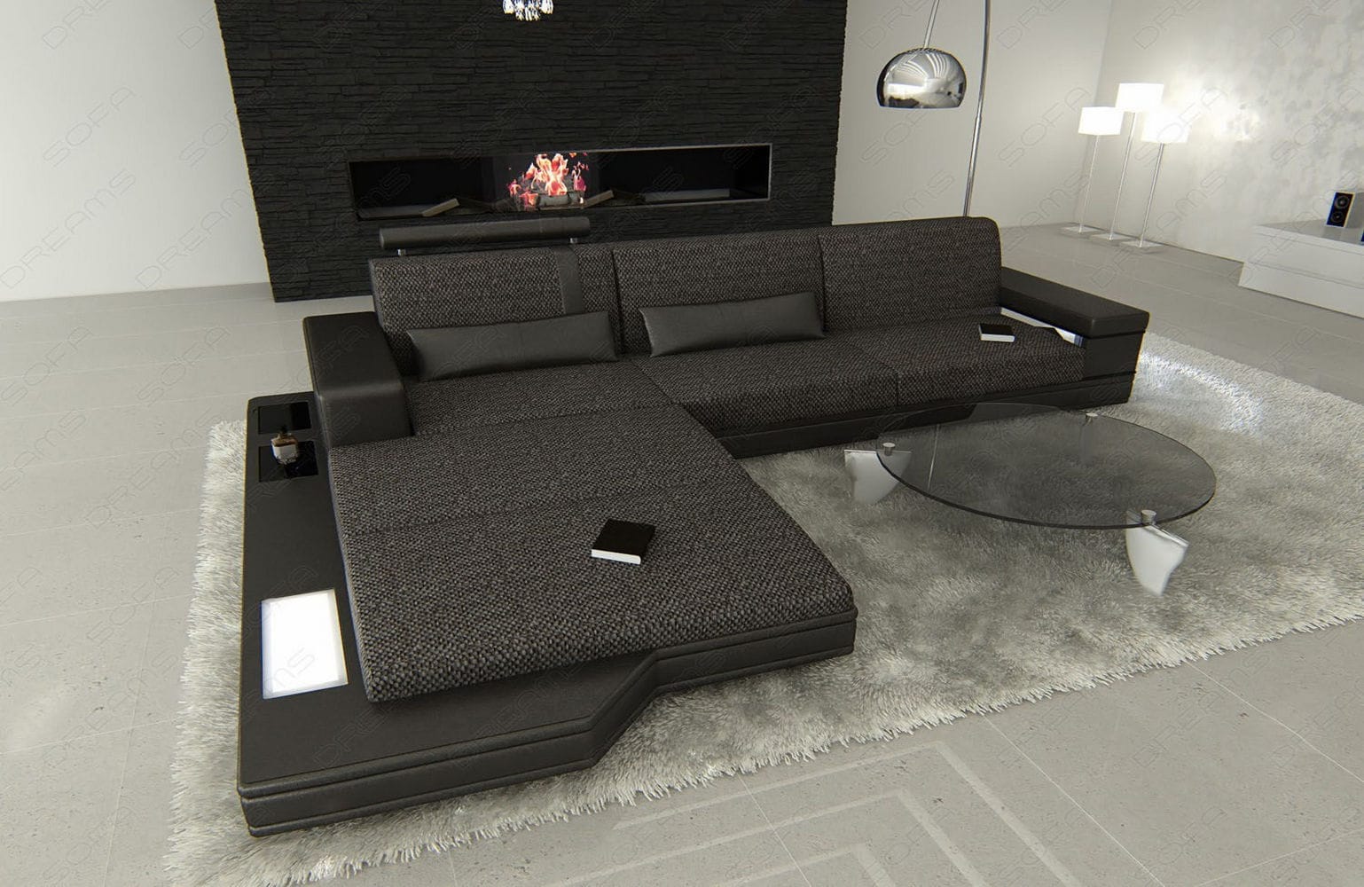 Stoffsofa Messana L-Form – Komfort & Design Schwarzgrau-Schwarz