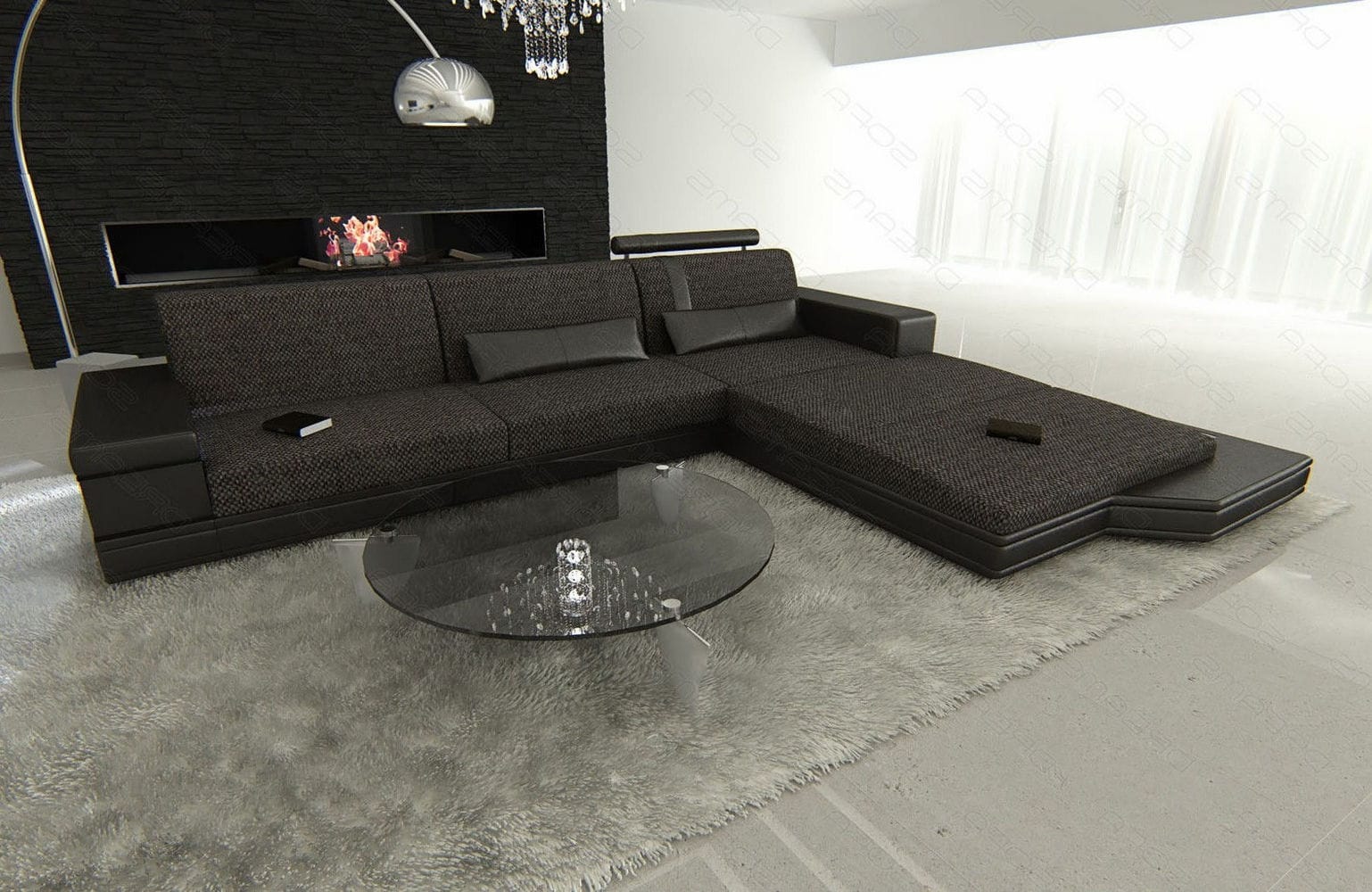 Couch Messana L Form in Stoff schwarzgrau-schwarz