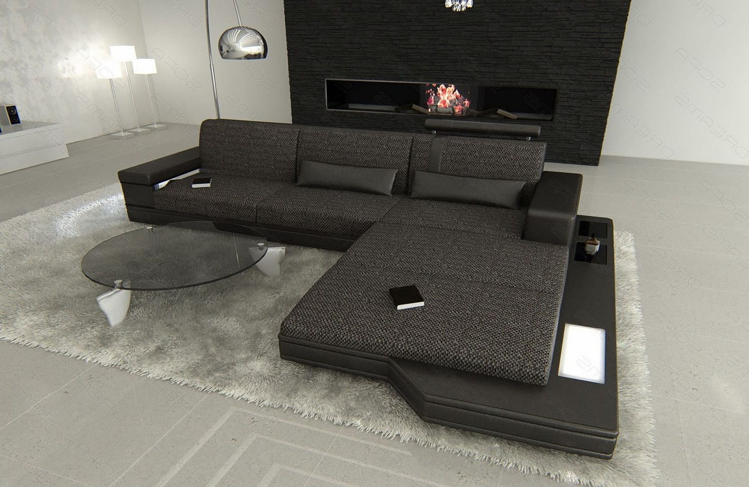 Couch Messana L Form in Stoff schwarzgrau-schwarz