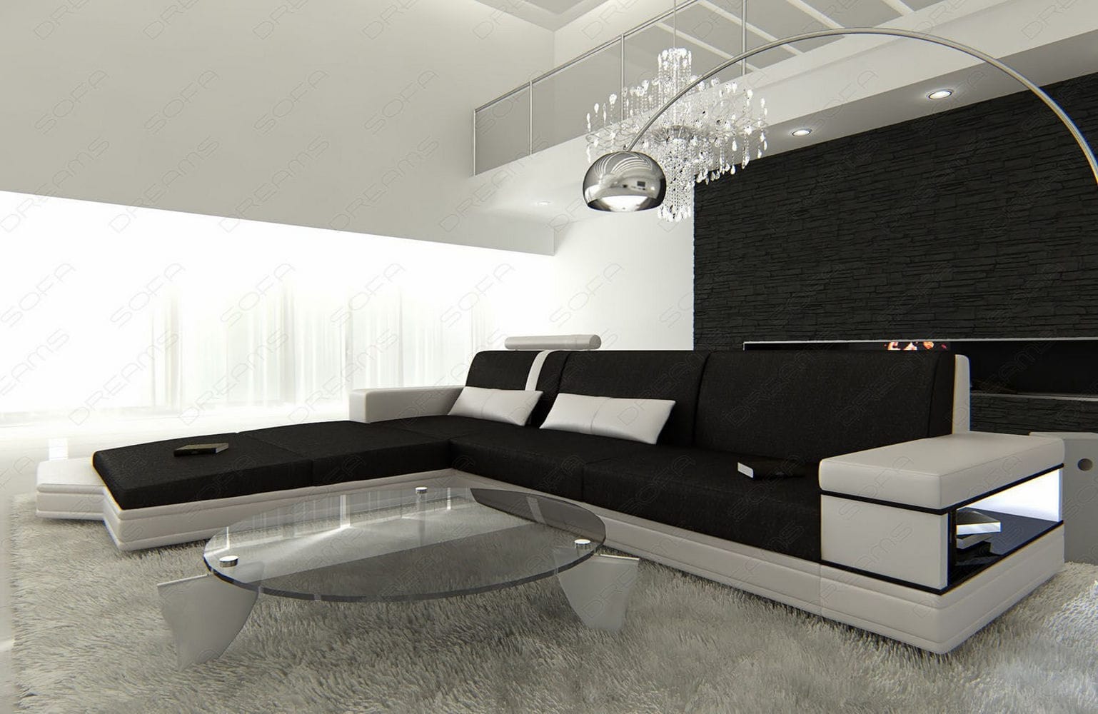 Stoffsofa Messana L-Form – Komfort & Design Schwarz-Weiß