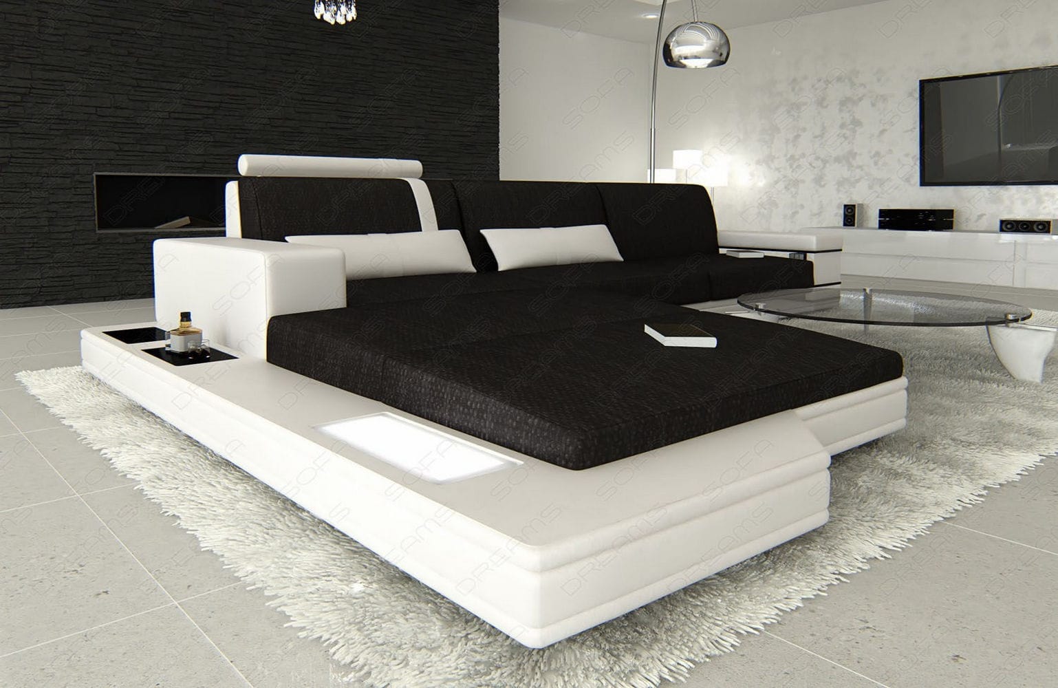 Stoffsofa Messana L-Form – Komfort & Design Schwarz-Weiß