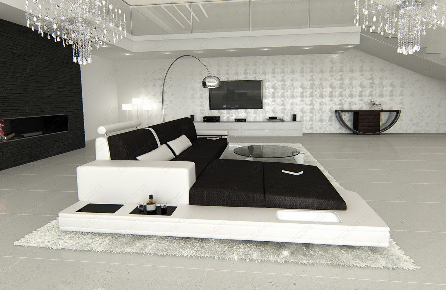 Stoffsofa Messana L-Form – Komfort & Design Schwarz-Weiß