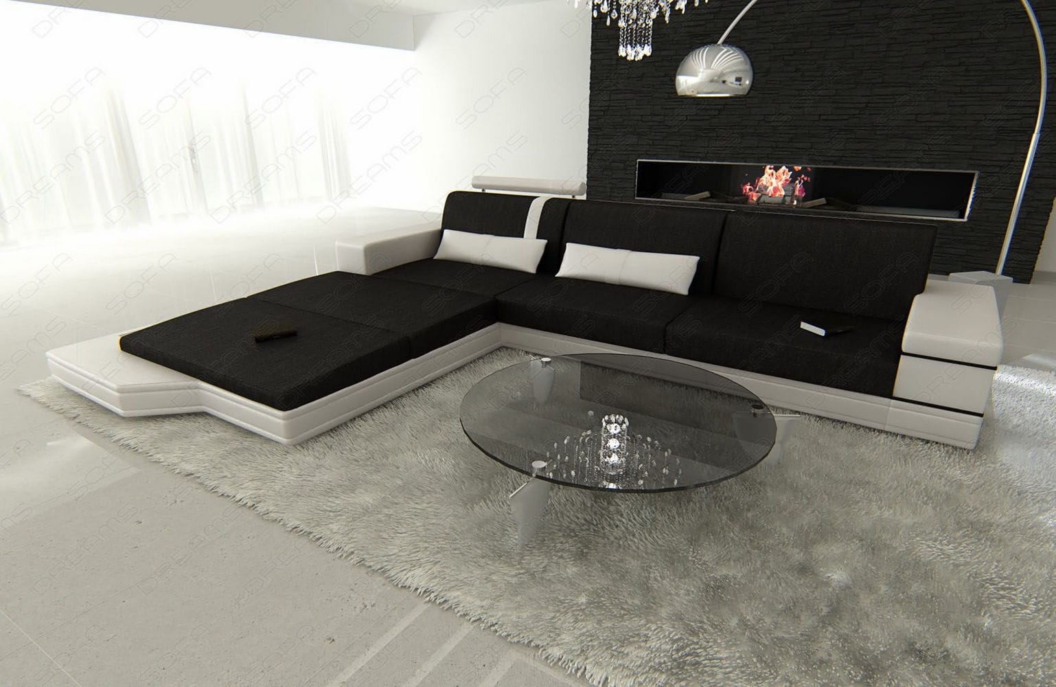 Stoffsofa Messana L-Form – Komfort & Design Schwarz-Weiß