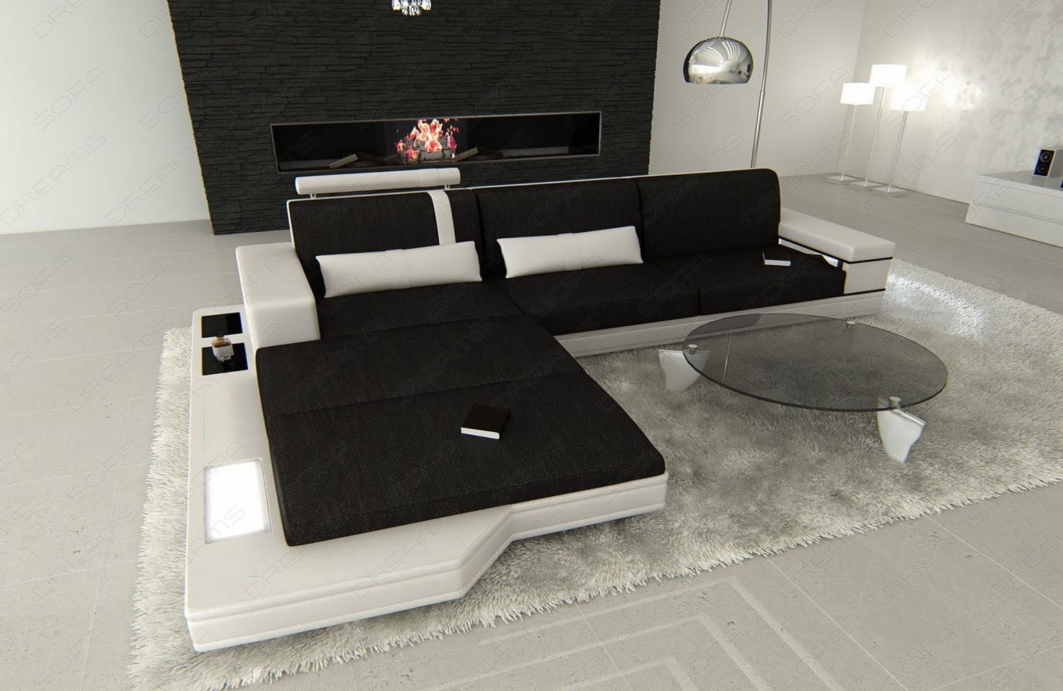Stoffsofa Messana L-Form – Komfort & Design Schwarz-Weiß