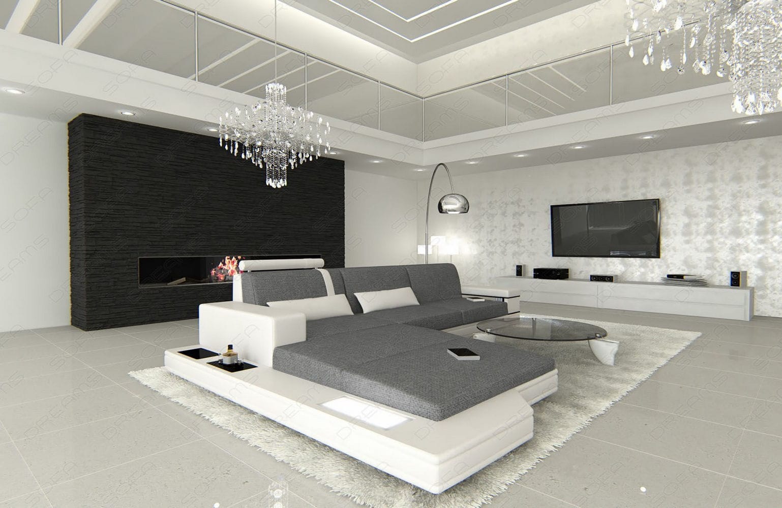 Stoffsofa Messana L-Form – Komfort & Design Grau-Weiß