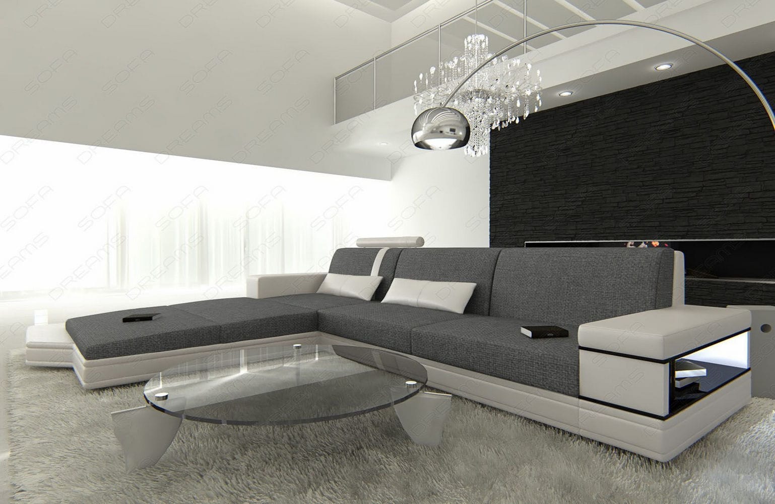 Stoffsofa Messana L-Form – Komfort & Design Grau-Weiß