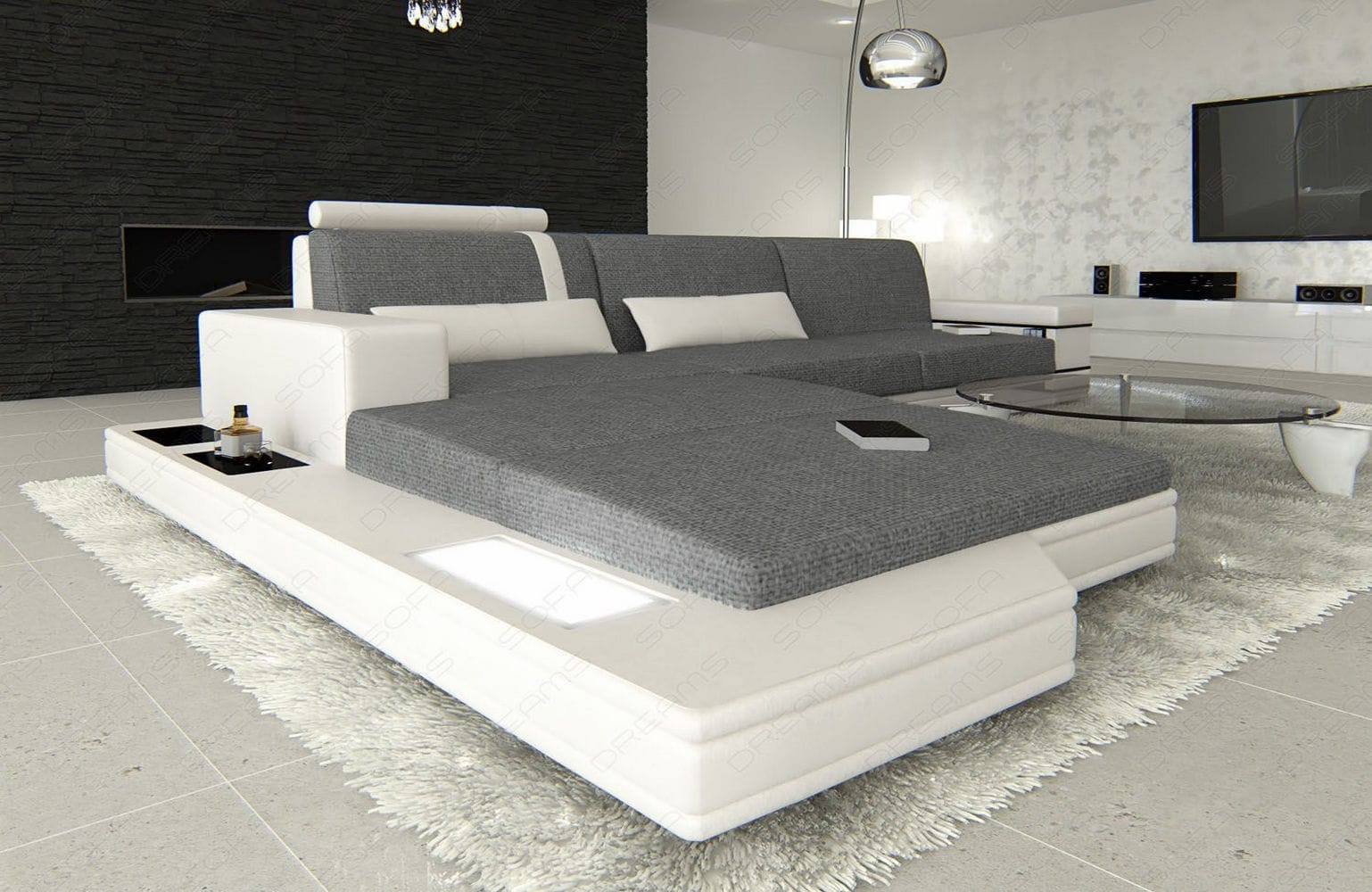 Stoffsofa Messana L-Form – Komfort & Design Grau-Weiß