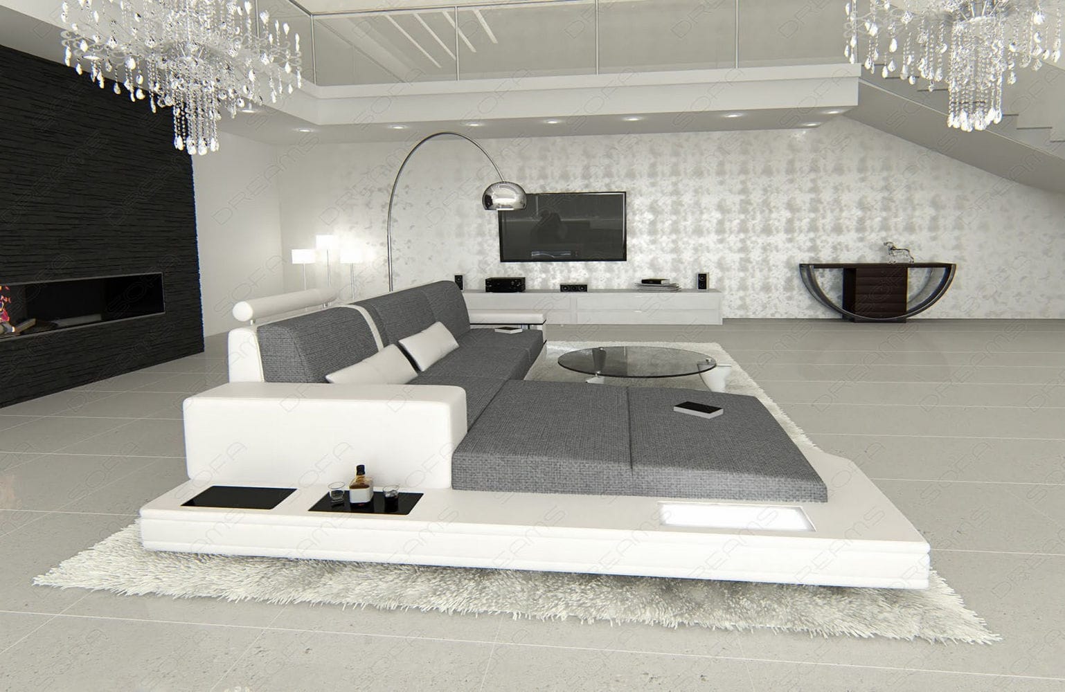 Stoffsofa Messana L-Form – Komfort & Design Grau-Weiß
