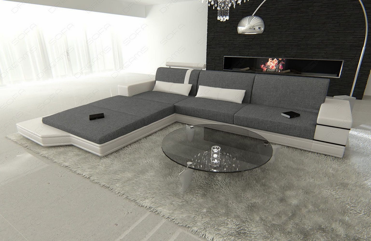 Stoffsofa Messana L-Form – Komfort & Design Grau-Weiß