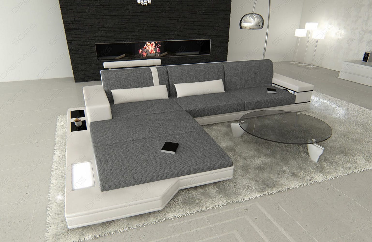 Stoffsofa Messana L-Form – Komfort & Design Grau-Weiß