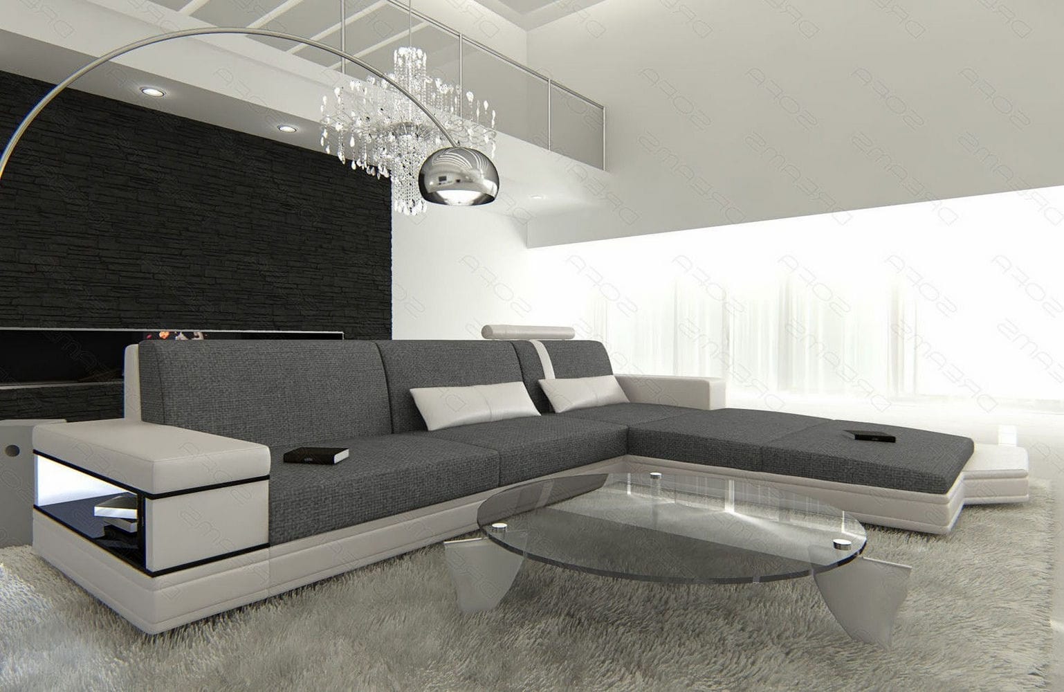 Stoffsofa Messana L-Form – Komfort & Design Grau-Weiß