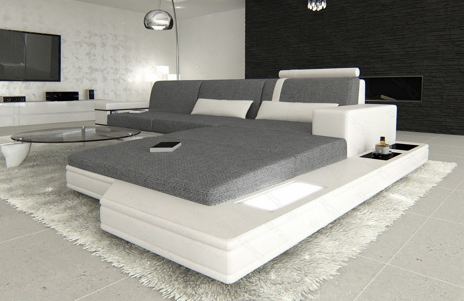 Stoffsofa Messana L-Form – Komfort & Design Grau-Weiß