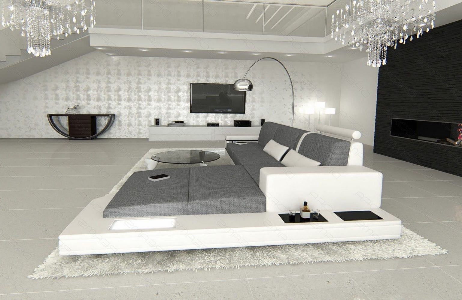 Stoffsofa Messana L-Form – Komfort & Design Grau-Weiß