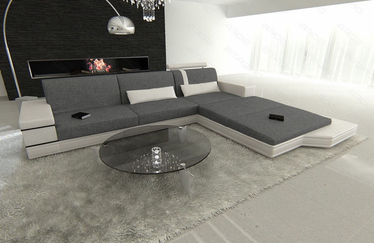 Stoffsofa Messana L-Form – Komfort & Design Grau-Weiß