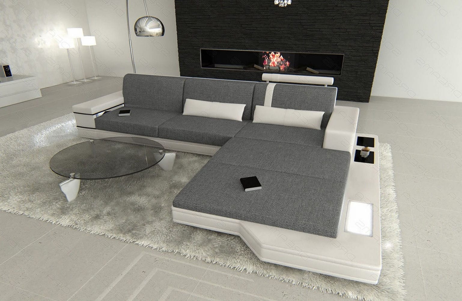 Stoffsofa Messana L-Form – Komfort & Design Grau-Weiß