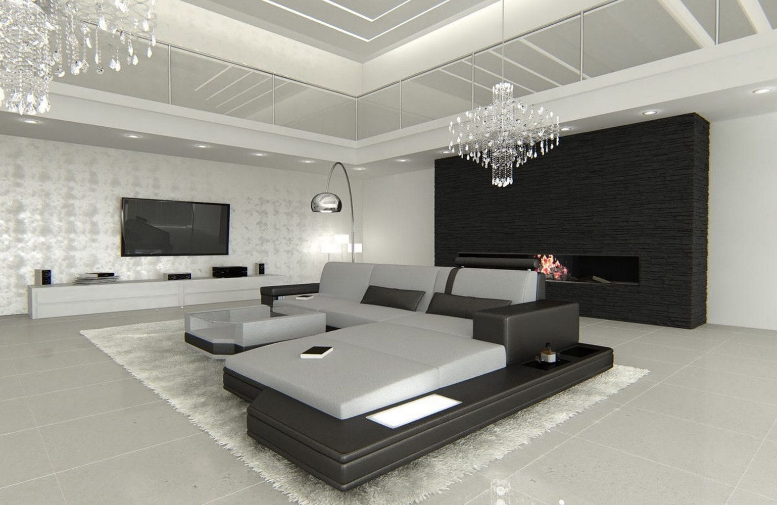 Stoffsofa Messana L-Form – Komfort & Design Hellgrau-Schwarz