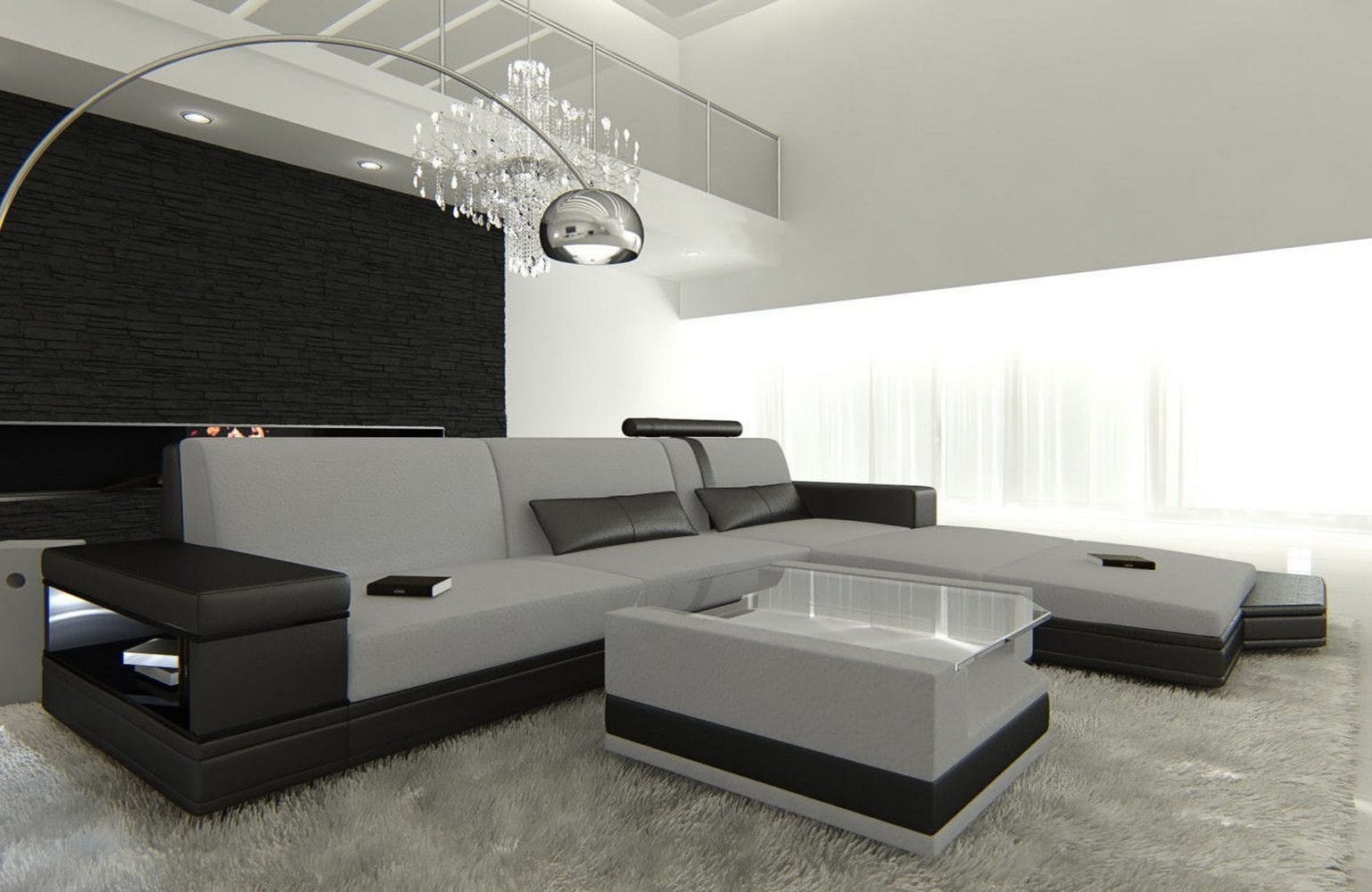 Stoffsofa Messana L-Form – Komfort & Design Hellgrau-Schwarz
