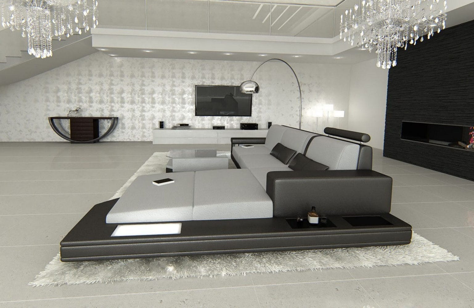 Stoffsofa Messana L-Form – Komfort & Design Hellgrau-Schwarz