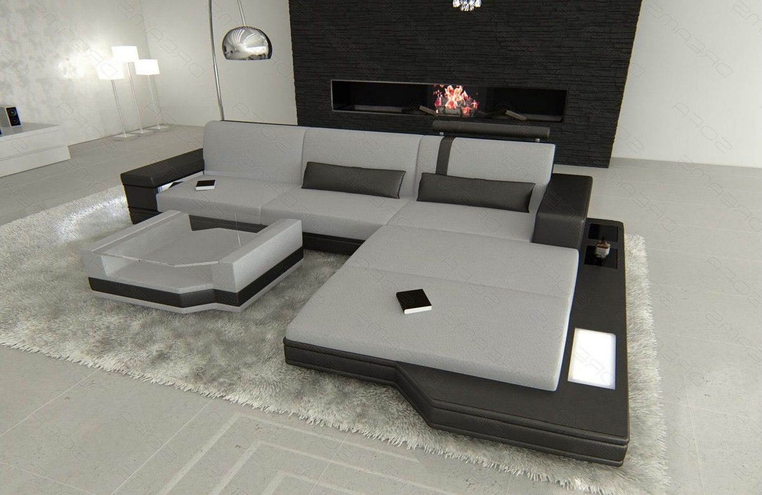 Stoffsofa Messana L-Form – Komfort & Design Hellgrau-Schwarz