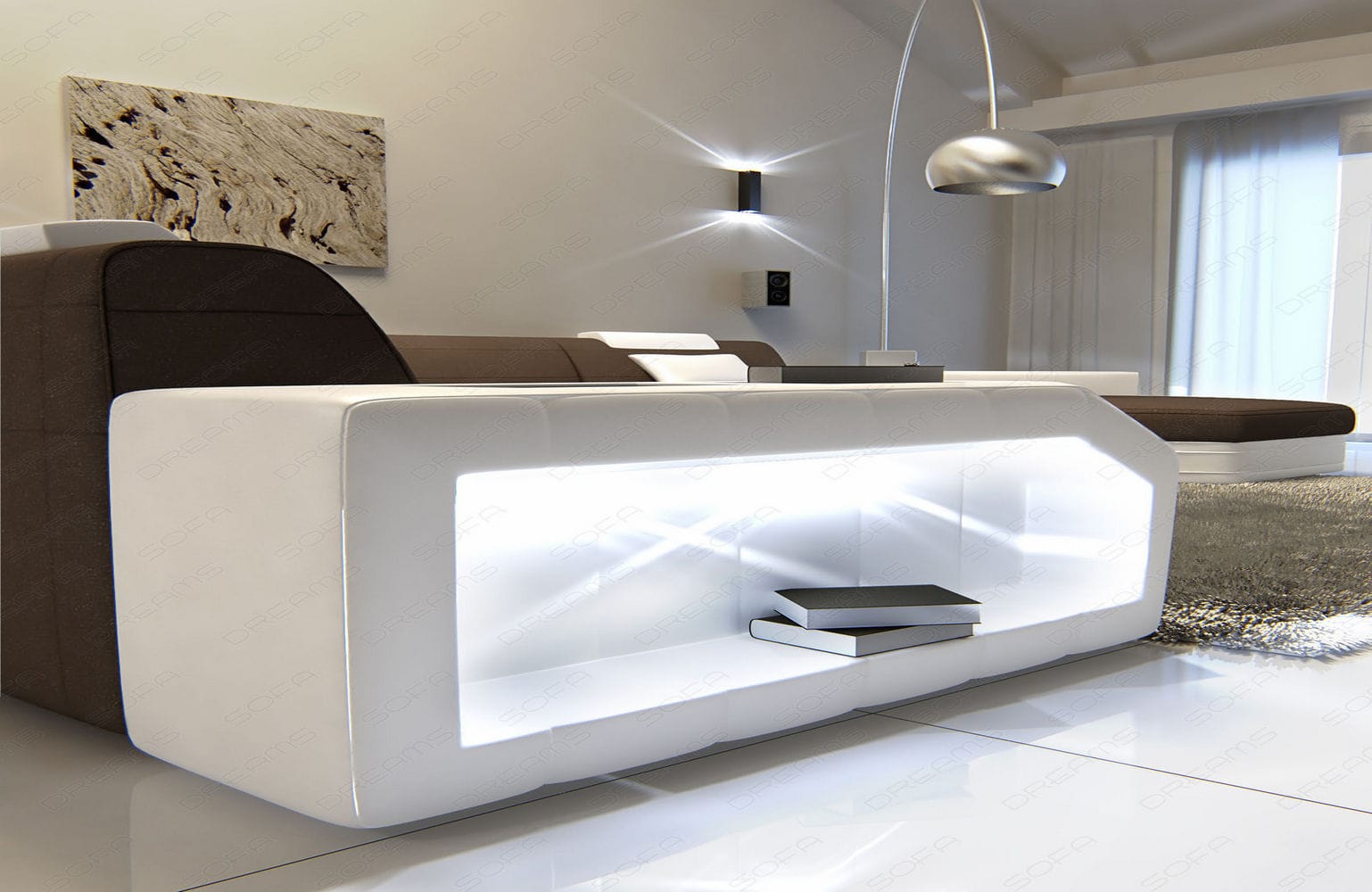 Stoff-Wohnlandschaft Materialmix Prato XXL Hellbraun-Weiß
