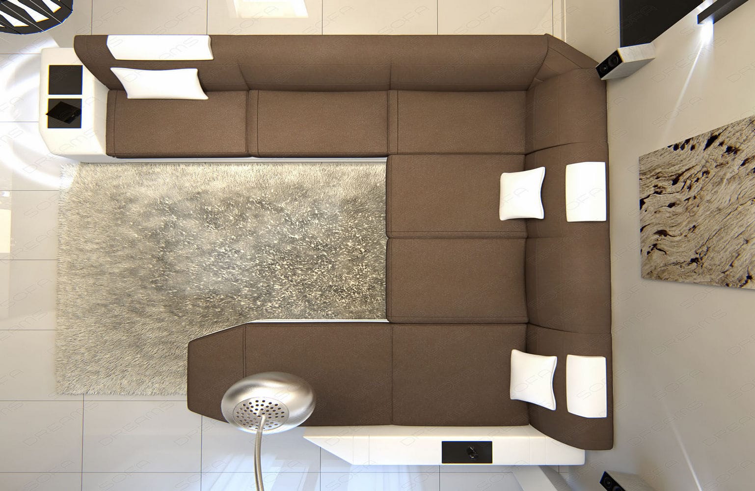 Stoff-Wohnlandschaft Materialmix Prato XXL Hellbraun-Weiß
