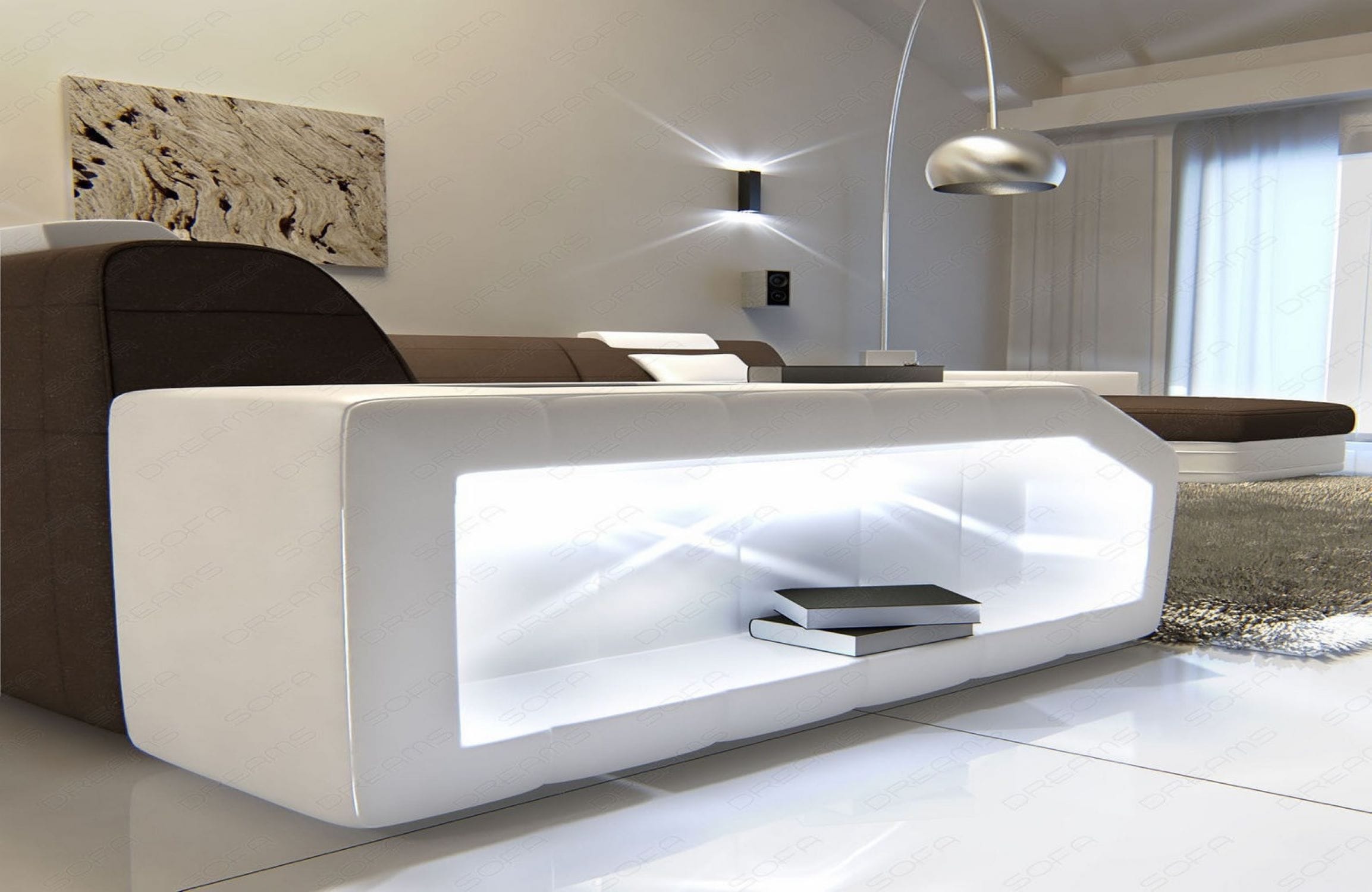Stoff-Wohnlandschaft Materialmix Prato XXL Hellbraun-Weiß