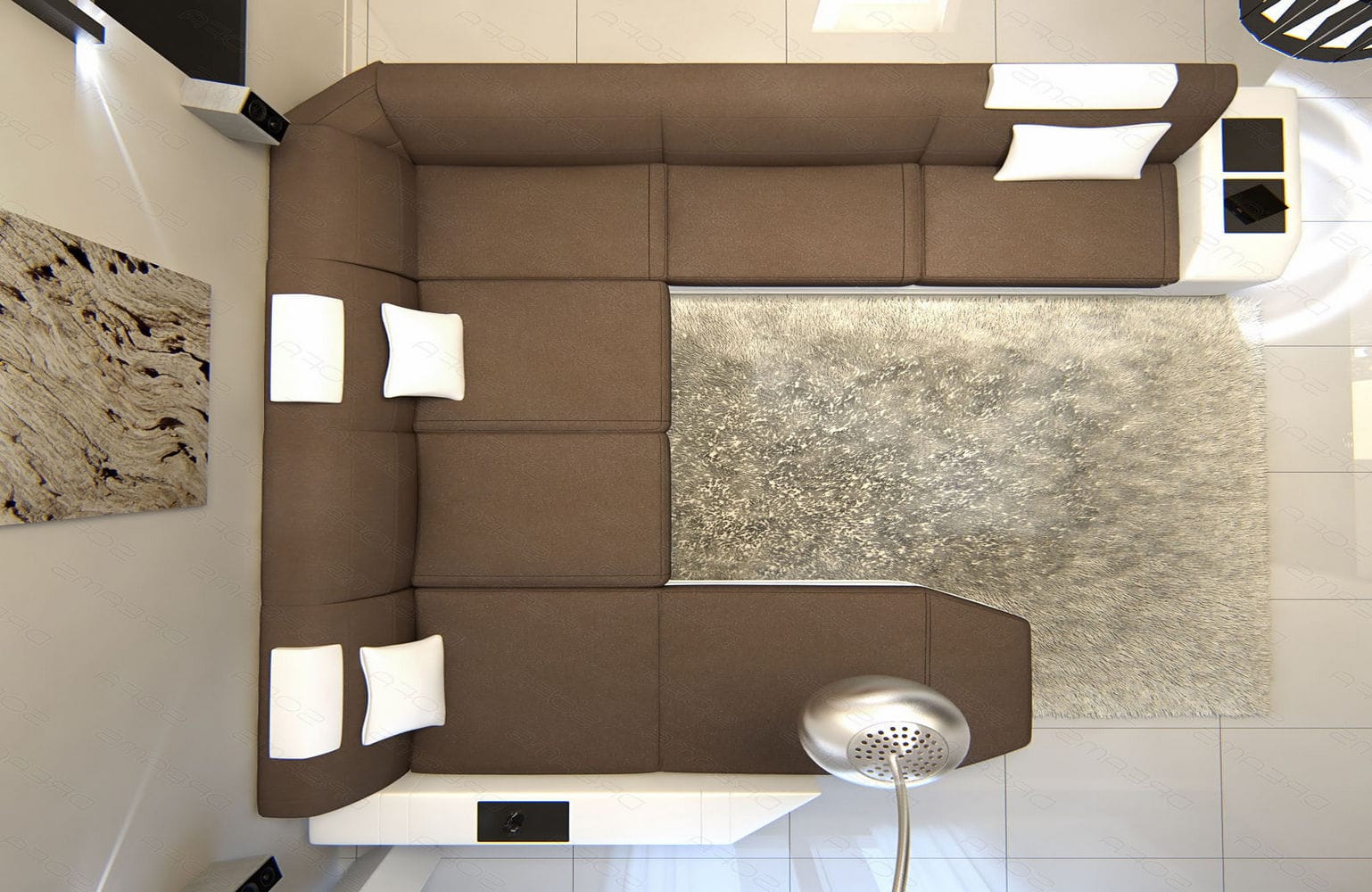 Stoff-Wohnlandschaft Materialmix Prato XXL Hellbraun-Weiß