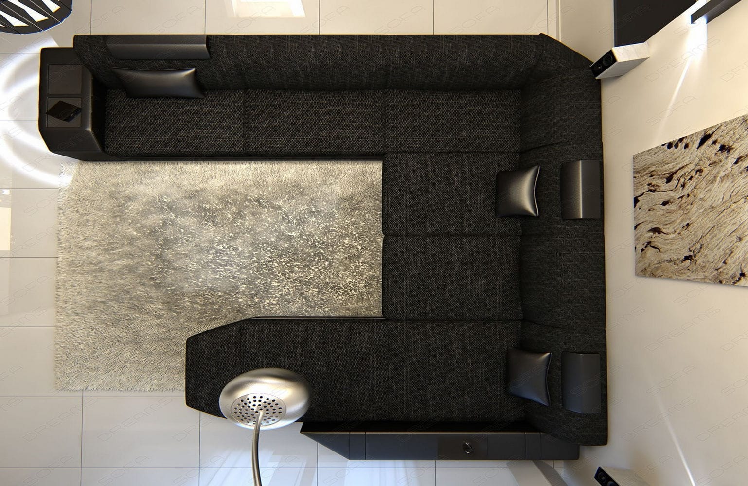 Stoff-Wohnlandschaft Materialmix Prato XXL Schwarz-Schwarz