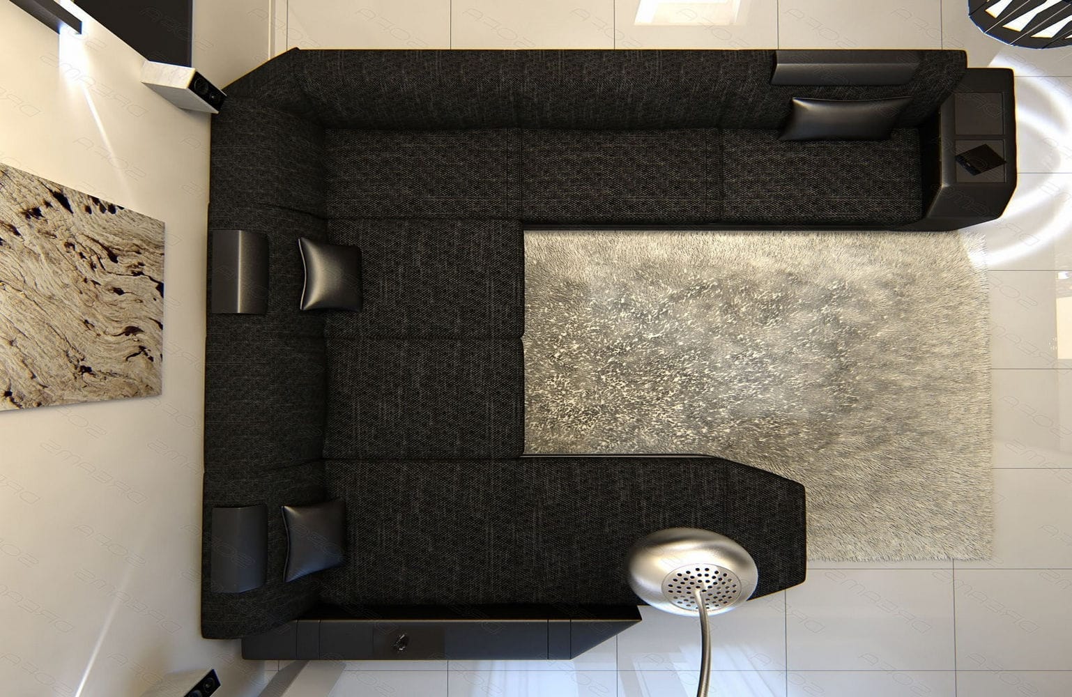 Stoff-Wohnlandschaft Materialmix Prato XXL Schwarz-Schwarz