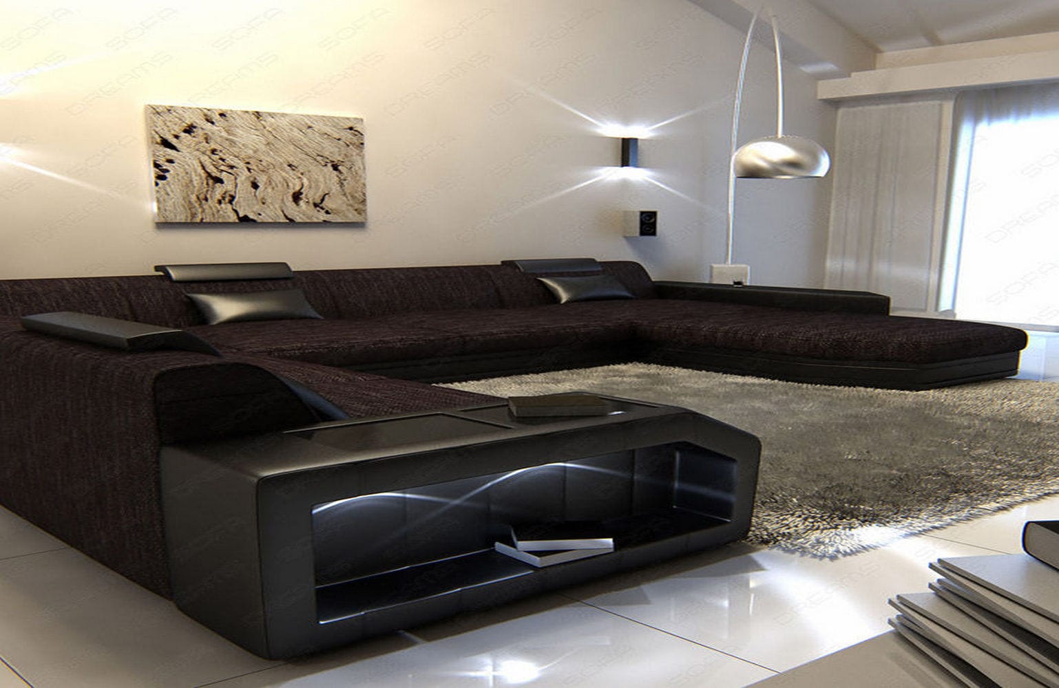 Wohnlandschaft Prato XXL in Stoff graubraun-schwarz