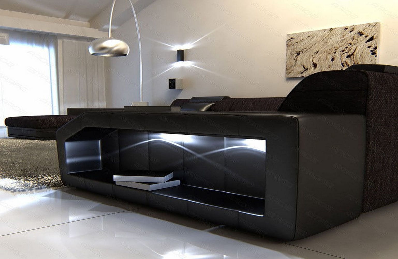 Stoff-Wohnlandschaft Materialmix Prato XXL Graubraun-Schwarz