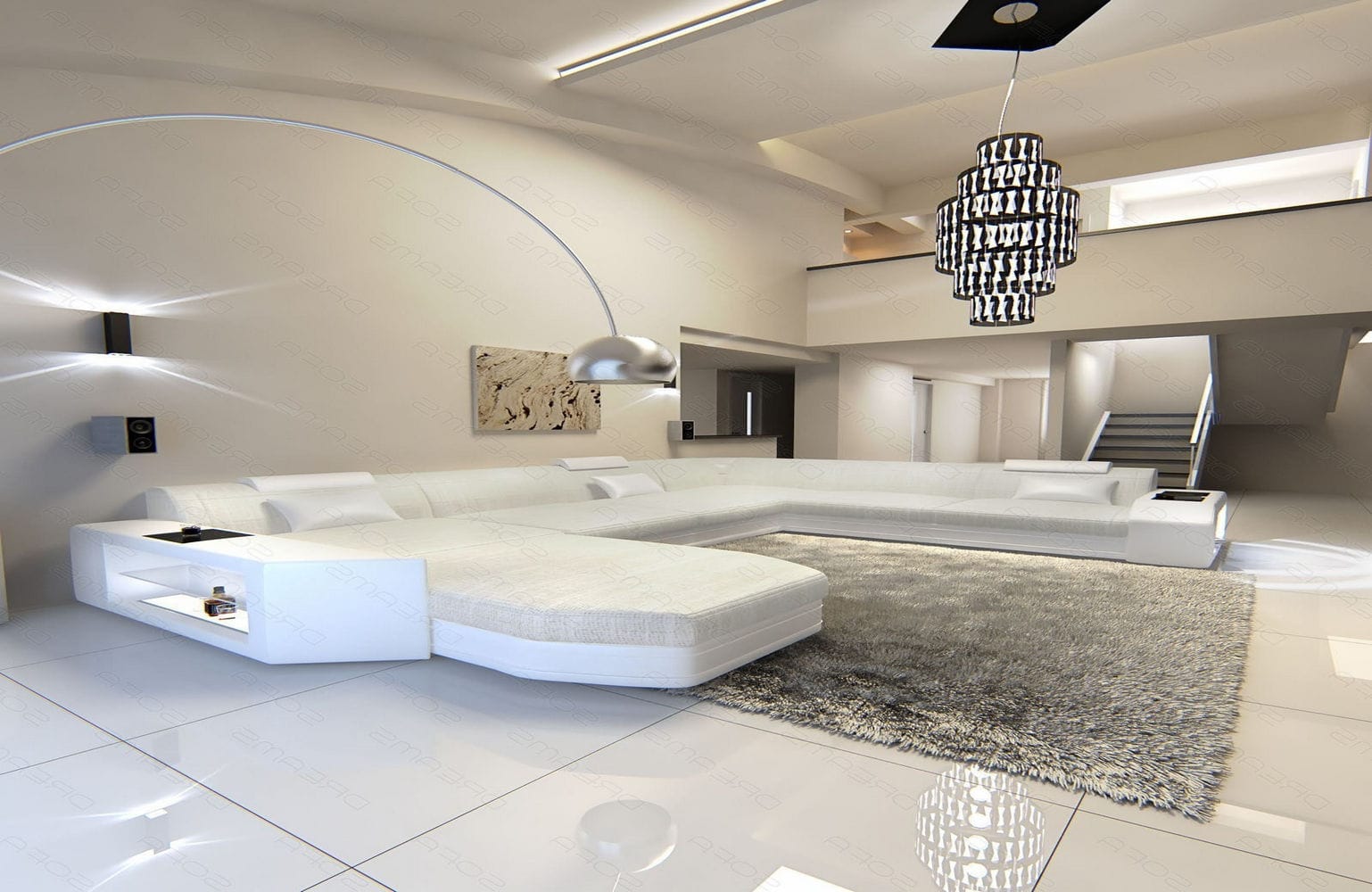 Stoff-Wohnlandschaft Materialmix Prato XXL Macchiato-Weiß