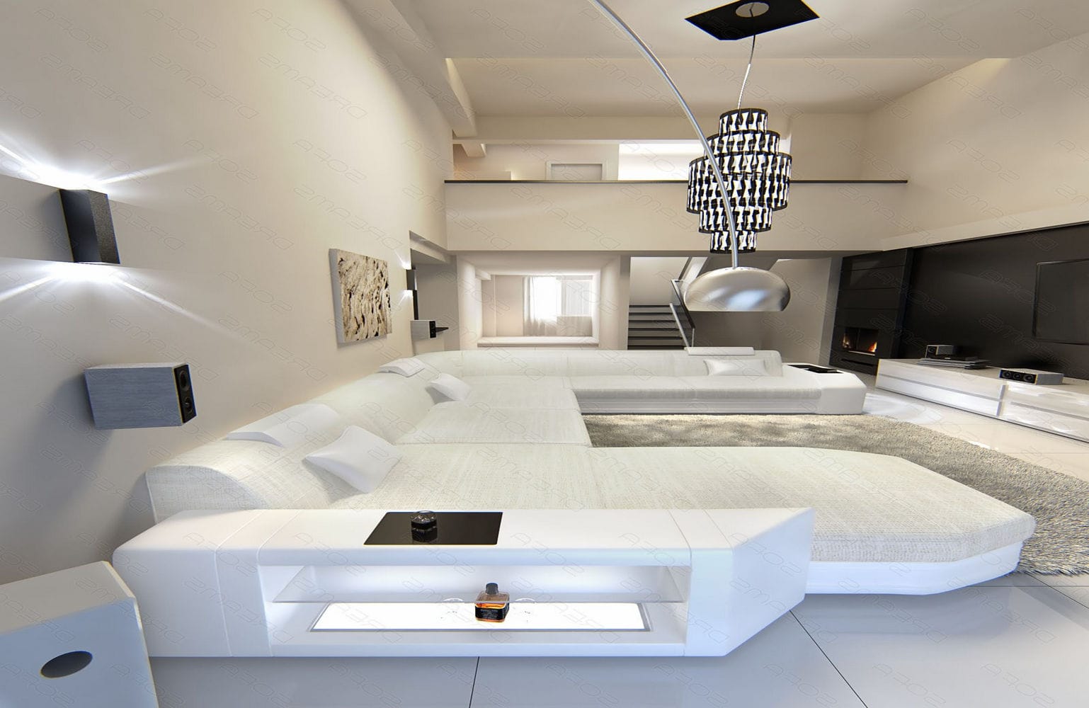 Stoff-Wohnlandschaft Materialmix Prato XXL Macchiato-Weiß