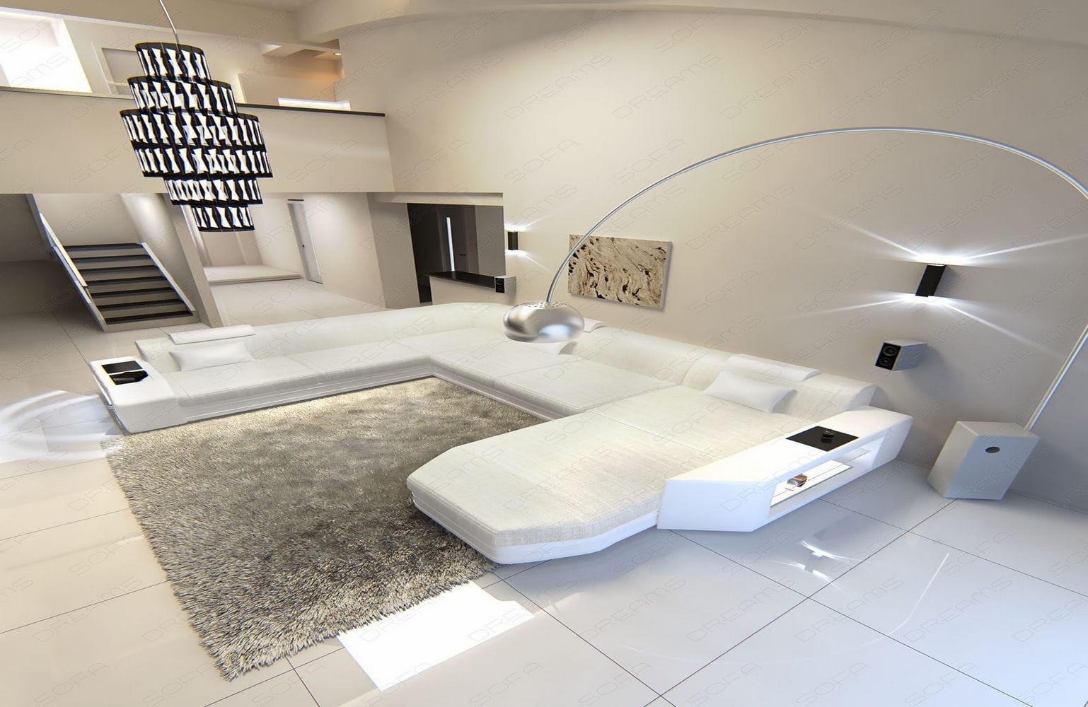 Stoff-Wohnlandschaft Materialmix Prato XXL Macchiato-Weiß