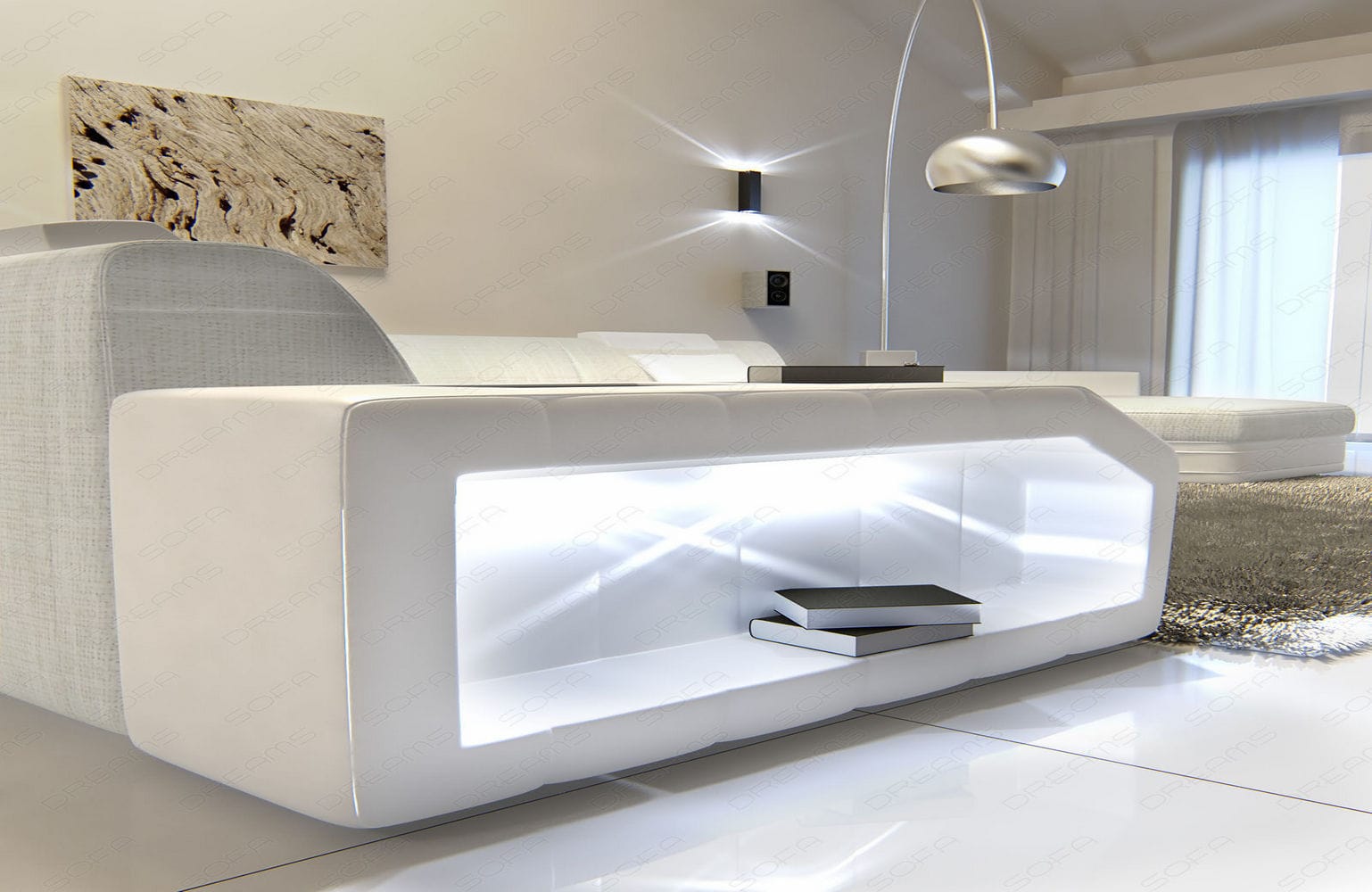 Stoff-Wohnlandschaft Materialmix Prato XXL Macchiato-Weiß