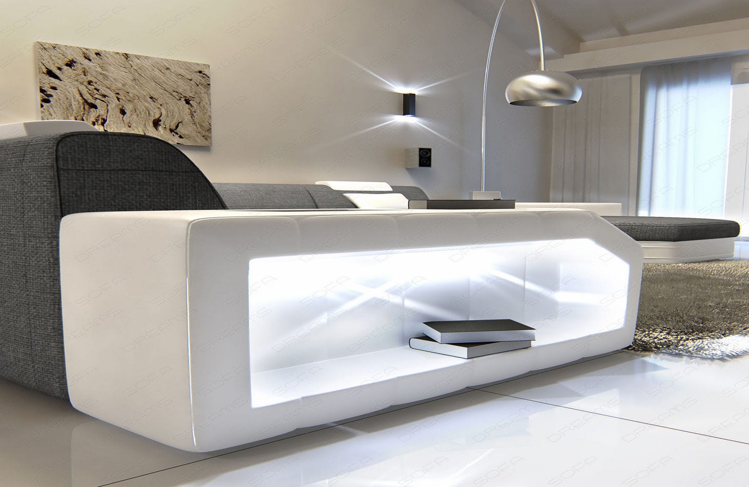 Stoff-Wohnlandschaft Materialmix Prato XXL Grau-Weiß