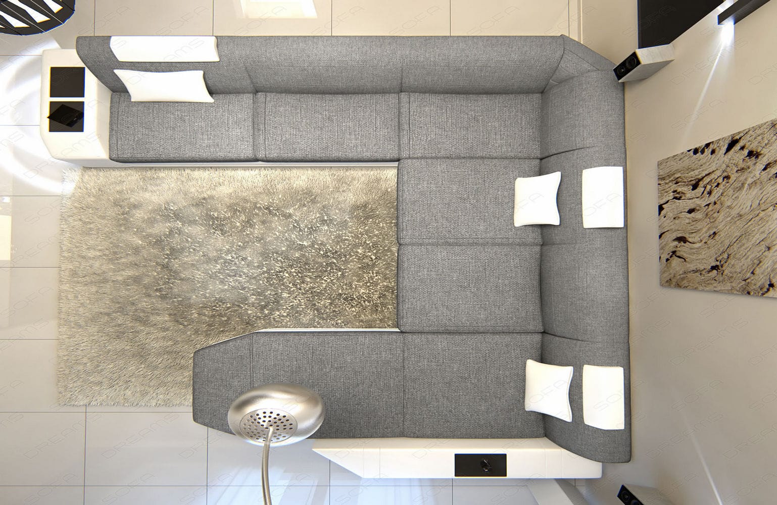 Stoff-Wohnlandschaft Materialmix Prato XXL Grau-Weiß