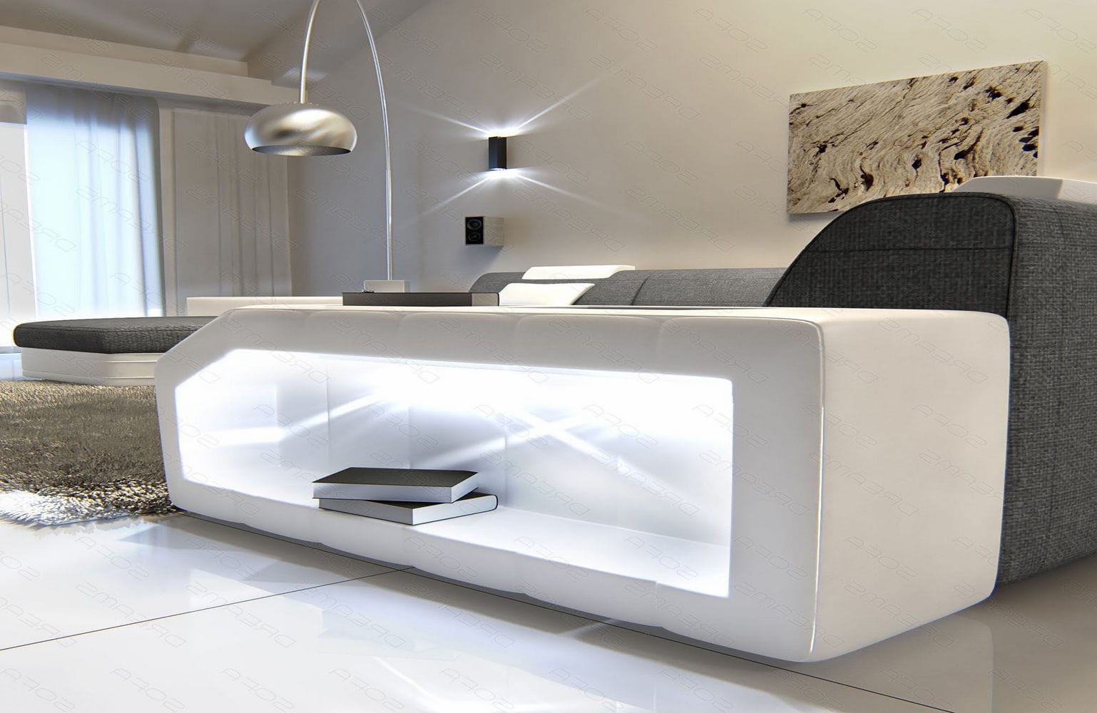 Stoff-Wohnlandschaft Materialmix Prato XXL Grau-Weiß
