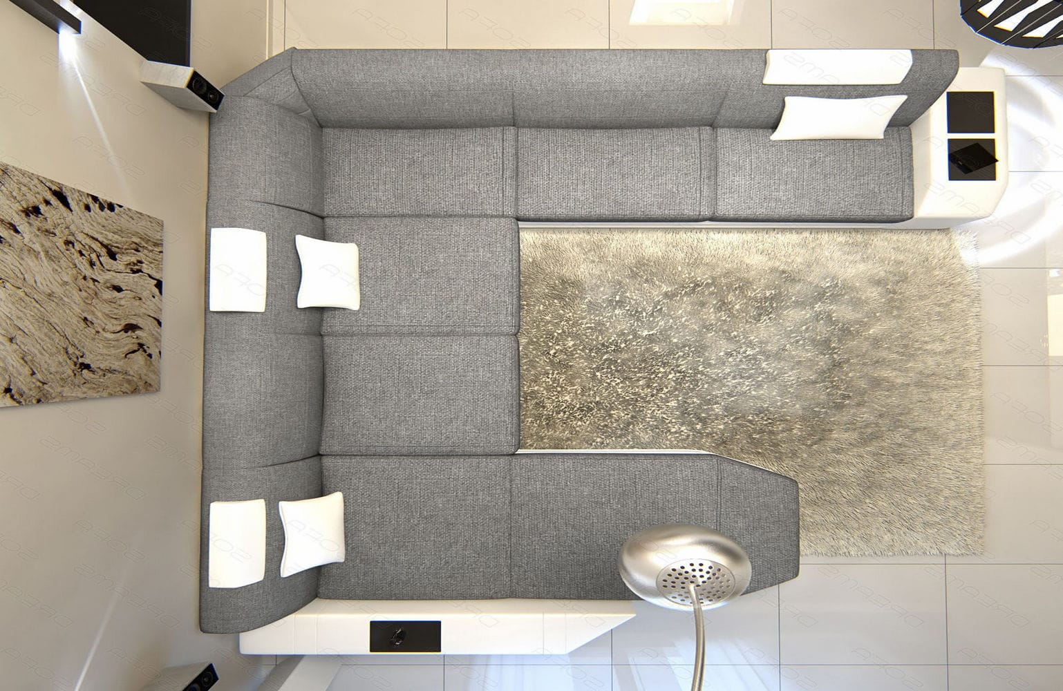 Stoff-Wohnlandschaft Materialmix Prato XXL Grau-Weiß