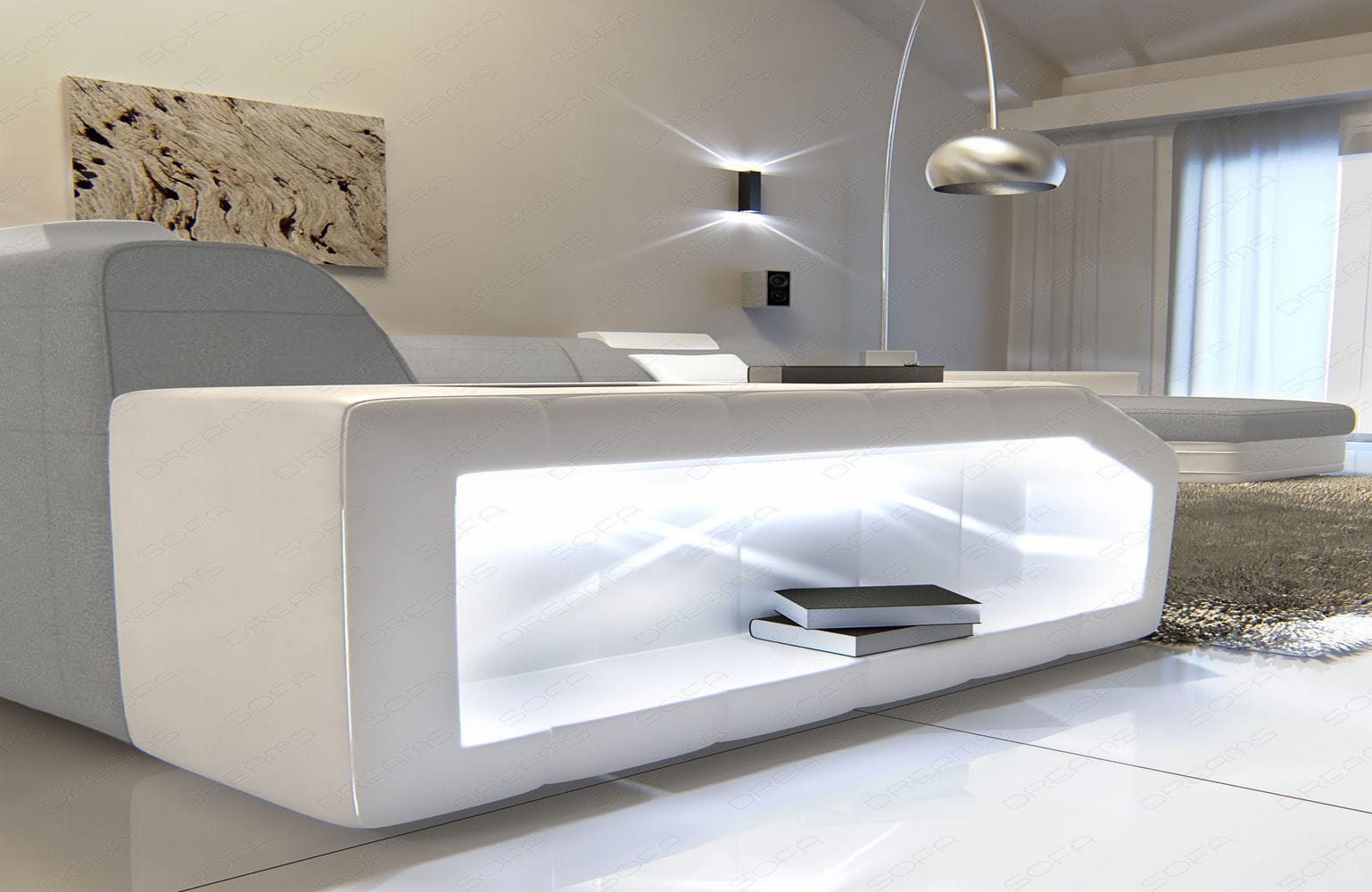 Stoff-Wohnlandschaft Materialmix Prato XXL Hellgrau-Weiß