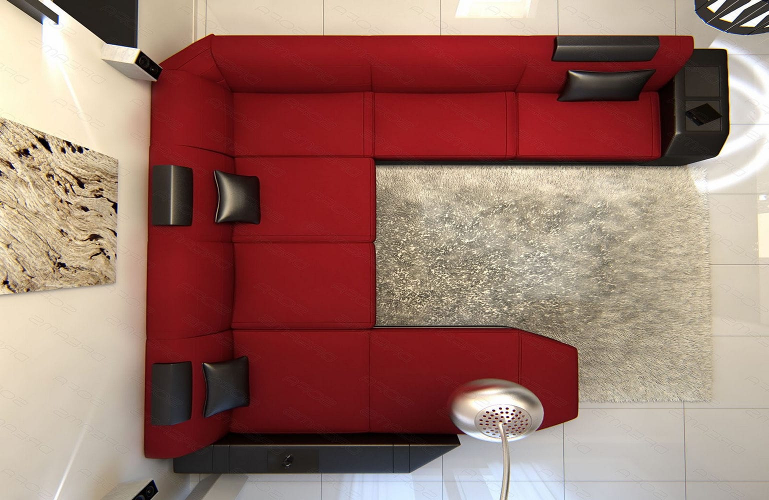 Stoff-Wohnlandschaft Materialmix Prato XXL Rot-Schwarz
