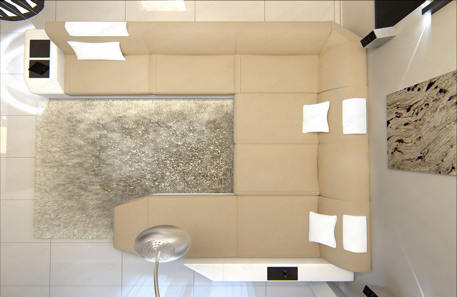 Wohnlandschaft Prato XXL U-Form in Stoff Beige-Weiß