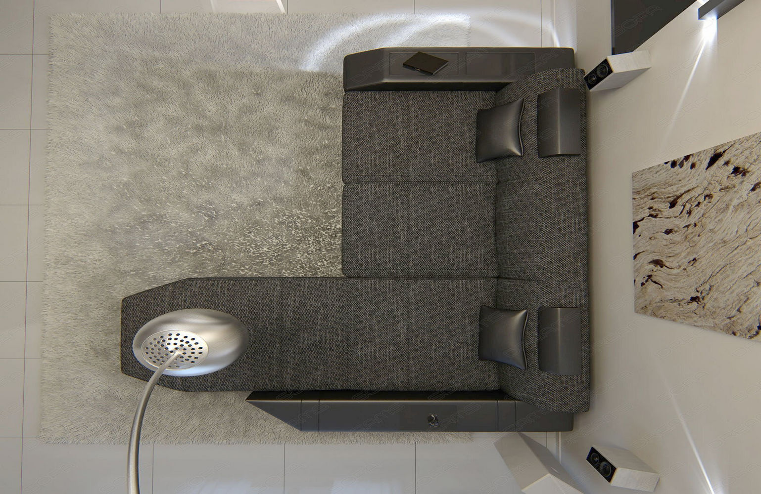 Stoffsofa Prato L-Form im Materialmix Schwarzgrau-Schwarz