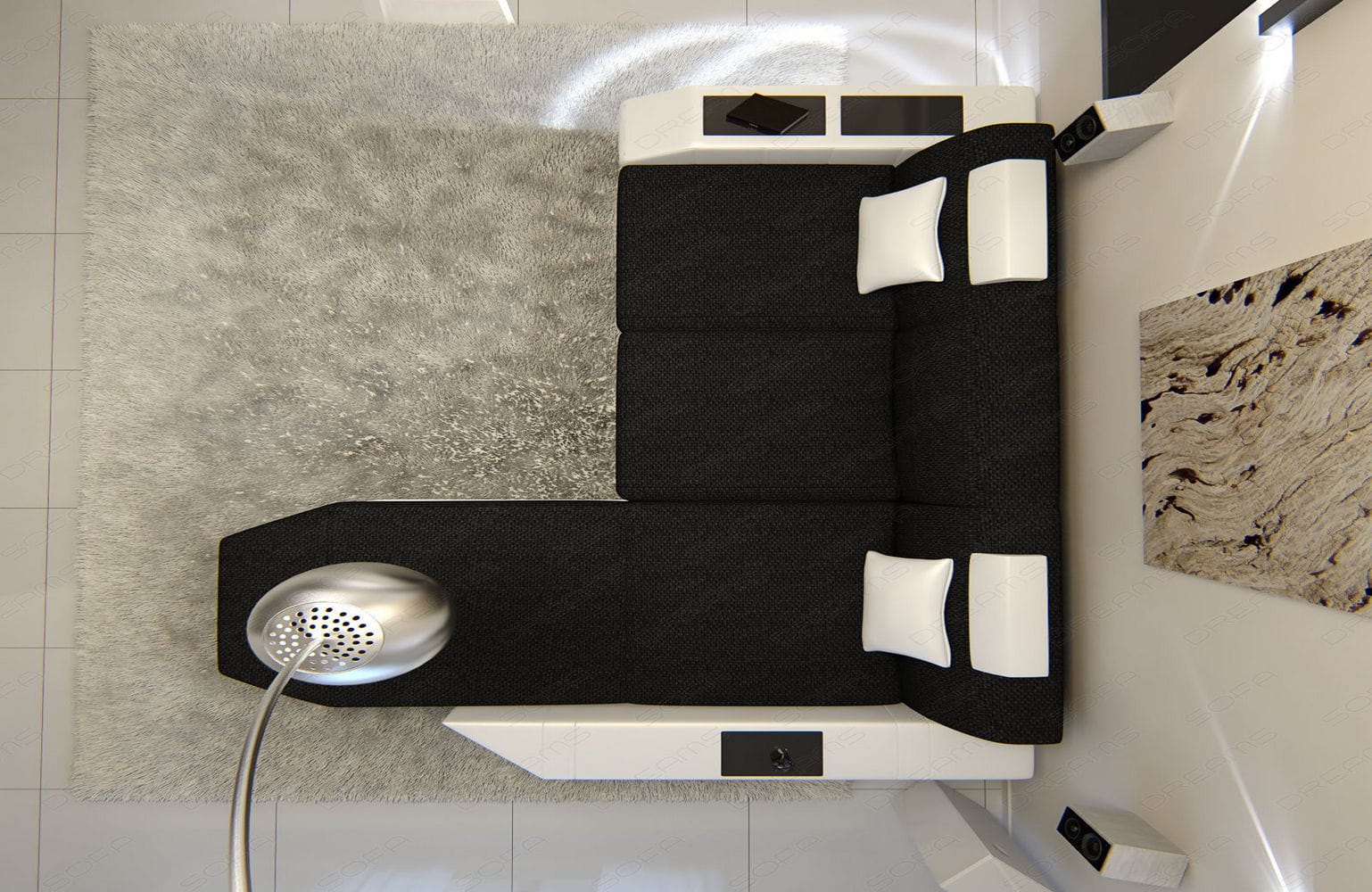 Ecksofa Prato L-Form aus Stoff Schwarz-Weiß