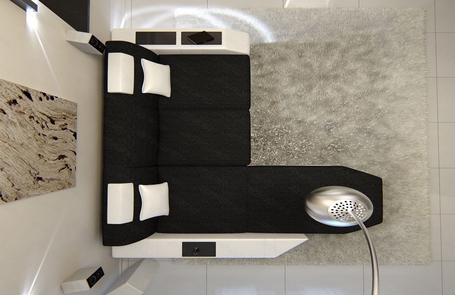 Ecksofa Prato L Form aus Stoff schwarz-weiß