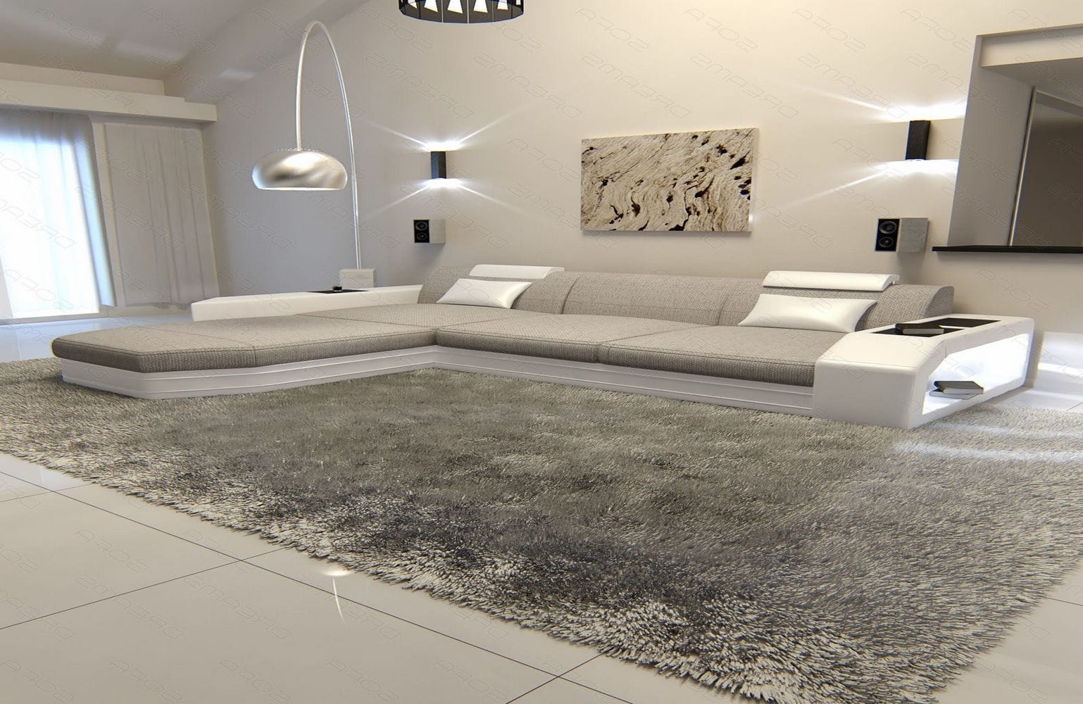 Ecksofa Prato L-Form aus Stoff macchiato-weiß